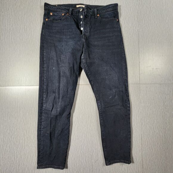 Levis Premium Jeans Womens 32 Black Denim Big E Wedgie Straight Button Fly 32x28 - Picture 1 of 14